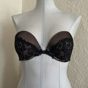 Victoria’s Secret Very Sexy Nude Black Fishnet Lace Push-Up Strapless Bra 32D